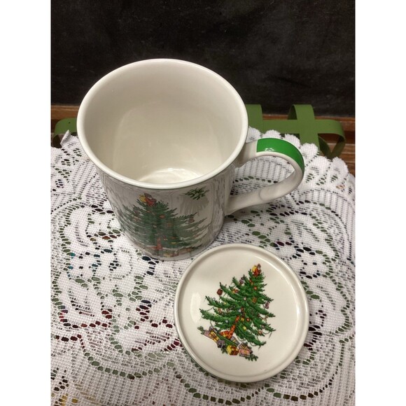 Spode England Christmas Tree Small Oval Platter & Coffee Cup with Coaster - Picture 9 of 12